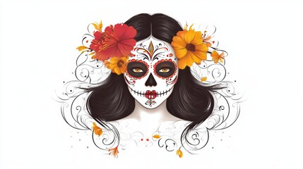 Sticker - Elegant depiction of Dia de Muertos isolated on a clean white backdrop