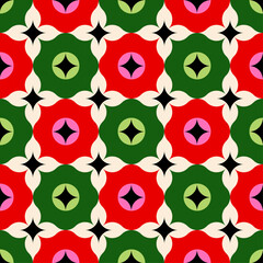 Wall Mural - Red and green retro geometrical elements seamless pattern design for christmas and new year holidays.