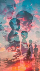 Canvas Print - A group of children are silhouetted against a colorful sky