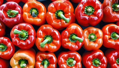 Vibrant display of glossy red bell peppers highlighting freshness, health, and the beauty of natures harvest