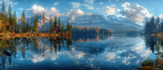 Wall Mural - Serene Mountain Lake with Stunning Reflection and Colors