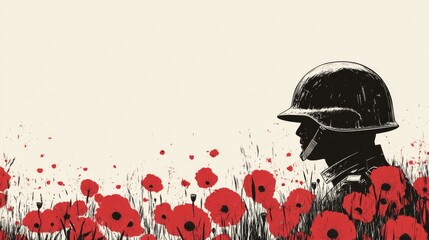 Canvas Print - A soldier is standing in a field of red poppies