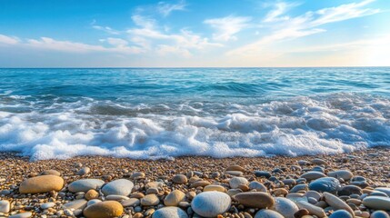 The ocean is calm and the sky is blue