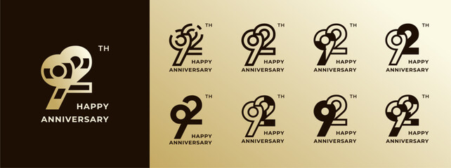 Wall Mural - Logo 92th, years happy anniversary gold, Creative design template for celebration, birthday, greeting and invitation. Editable file