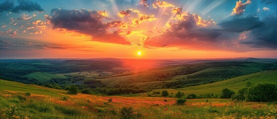 Wall Mural - Breathtaking Sunrise Over Rolling Hills Landscape