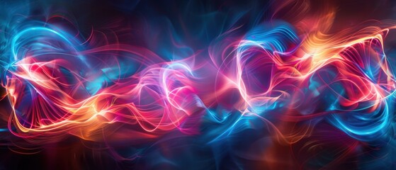 Wall Mural - Vibrant Abstract Light Waves in Dark Space