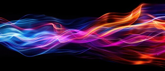 Wall Mural - Vibrant Abstract Light Waves on Black Background