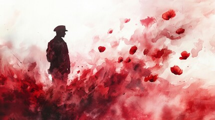 Wall Mural - A man stands in a field of red flowers