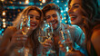 © SS Digital - Young people drinking champagne wine in fancy bar - Happy friends hanging out on weekend enjoying luxury prive service at night club - Beverage life style concept