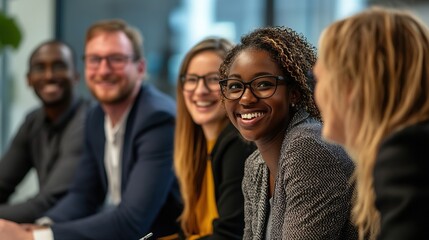 Canvas Print - Dynamic Business Team at Meeting Smiling and Engaged