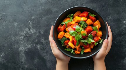 Wall Mural - A bowl of delicious, colorful vegetables. This image is perfect for showcasing healthy eating and vegetarian or vegan recipes.