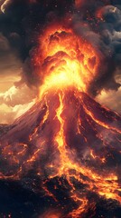 Wall Mural - 28. A dramatic volcano erupting with flowing lava