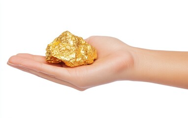 Hand holding gold isolated on white background