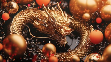 Sticker - A Chinese golden dragon and many pumpkins, hidden in dragon balls, 3D, simple and easy to shape, blind box toy, mixer - niji 6-ar 16:9 