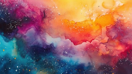Surreal galaxy with nebula dust in a colorful abstract space background Hand painted cosmos and stars on watercolor paper