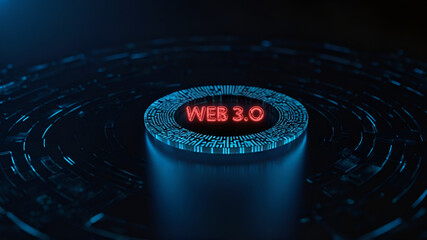 Tiny chip with text web 3.0 against dark background 