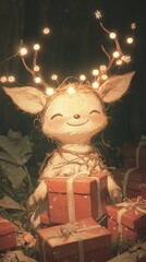 Wall Mural - A stuffed animal sitting on top of a pile of presents