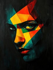 Wall Mural - Abstract Portrait with Geometric Shapes and a Single Eye