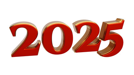 Wall Mural - 3D rendering of red and gold number 2025 for new year celebrations. Transparent background of 3d new year 2025