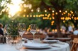 © Starlight - A corporate retreat dinner under the stars, with beautifully set tables and employees sharing laughter and stories, Generative AI
