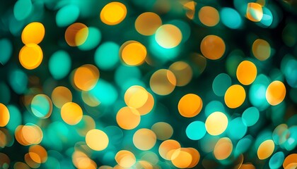 Golden Bokeh Lights Against Softly Defocused Emerald Green Background