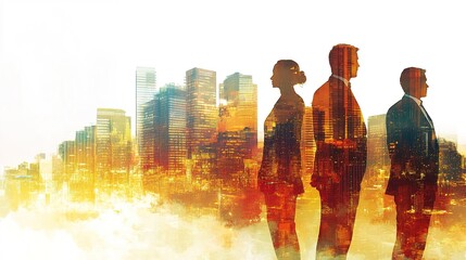 Poster - Business Professionals in Urban Skyline Silhouette