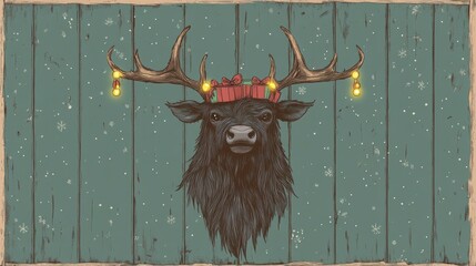 Poster - A deer with a christmas hat on its head