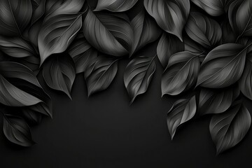 Wall Mural - Black and White Abstract Floral Pattern of Overlapping Leaves