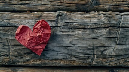 Wall Mural - valentine s day paper heart on wooden surface