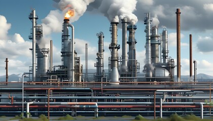 Wall Mural - Dynamic industrial landscape showcasing pipelines and structures of an oil refinery within a vibrant industry zone