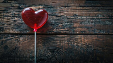 Valentine s Day heart lollipop on dark wood with space above