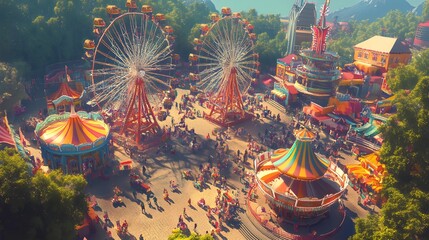 Wall Mural - 15. A lively carnival with colorful rides and joyful crowds