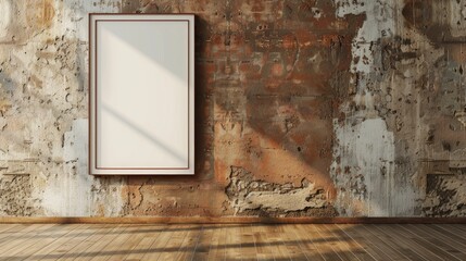 Frame on wooden wall without painting