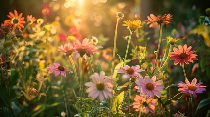 Vibrant blooms in the early morning summer sunlight