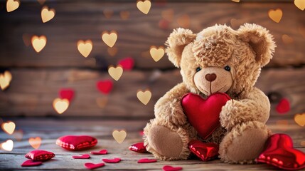 Wall Mural - Valentine s Day Teddy Bear adorned with hearts