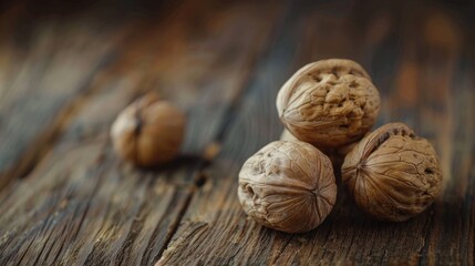 Walnuts on wood table ideal for snacking and baking Good for health cooking and diet