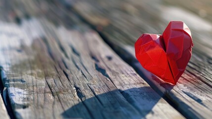 Wall Mural - valentine s day paper heart on wooden surface