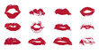 © zzayko - Set imprint kiss lip on white background. Realistic print in red color. Human lips. Vector illustration