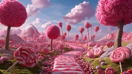 2. A whimsical candyland with giant lollipops and candy trees