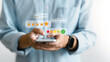 © Deemerwha studio - Online customer satisfaction survey service concept. User give Rate service from experience. Consumer give Stars, comment  and feedback review for quality, Business reputation ranking from buyer
