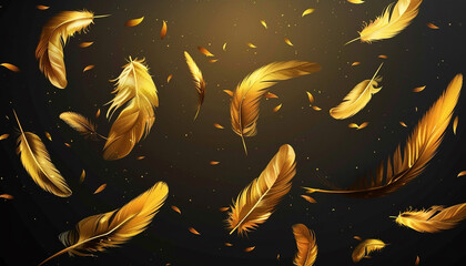 Golden bird feathers Luxury background