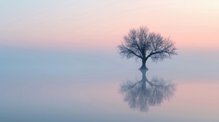 Poster - Isolated tree in water at sunrise with soft focus