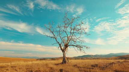 Nature background with dried tree under the sky