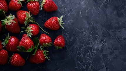 Ripe Strawberries on Dark Background with Text Space