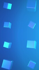 Wall Mural - abstract 3d geometric shapes in rows spinning on blue background, seamless loop. animation. small bl