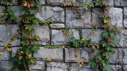 Ivy adorning the stone and tile wall