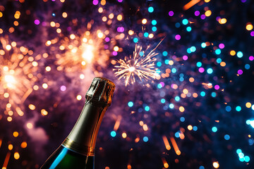 Wall Mural - vibrant champagne celebration with colorful fireworks display