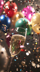 Wall Mural - Joyful New Year Champagne Celebration with Balloons and Glitter  