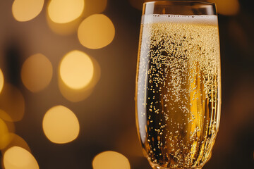 Poster - Artistic Close-Up of Champagne Glass with Elegantly Captured Bubbles  