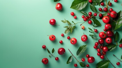 Wall Mural - Red fruits against green backdrop